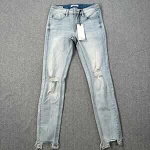 Vigoss Marley Mid Rise Skinny Jeans Light Wash Womens 24 Ripped Knees Distressed